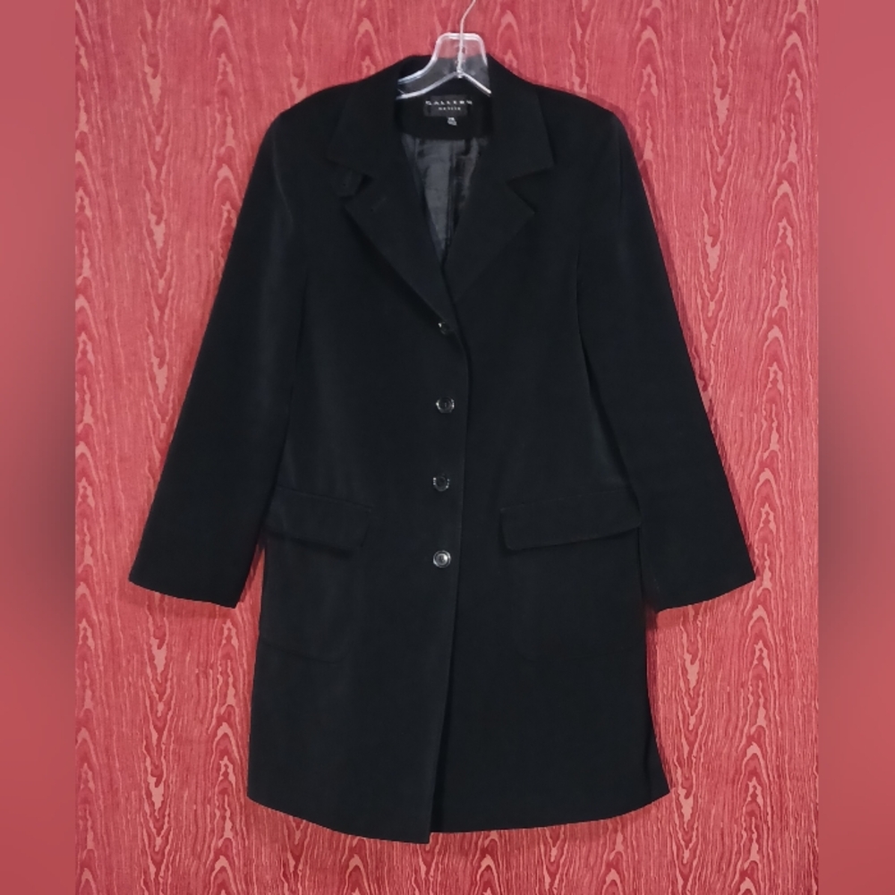 GALLERY PETITE Elegant Black Collared 4 Buttons Pockets Coat Women's